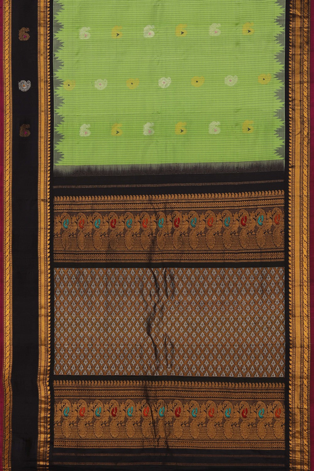 Image of Gadwal Silk Kattam Mint Green Saree